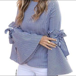Chic Wish STRIPES CHARISMA TOP WITH BELL SLEEVES Size Small